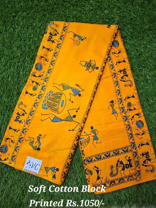 Soft Cotton Block Printed Saree
